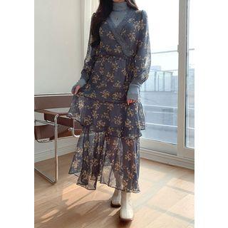Floral Chiffon Maxi Flounce Dress