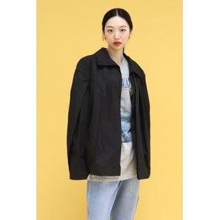 Stand-collar Pleated-hem Jacket Black - One Size