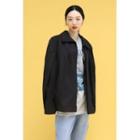 Stand-collar Pleated-hem Jacket Black - One Size