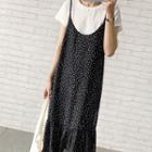 Set: Short-sleeve T-shirt + Polka Dot Spaghetti Strap Dress
