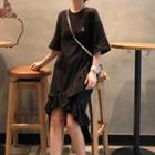 3/4-sleeve Letter A Asymmetric Hem Dress