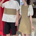 Couple Matching Two-tone Shirt / Shorts / Mini A-line Dress / Set