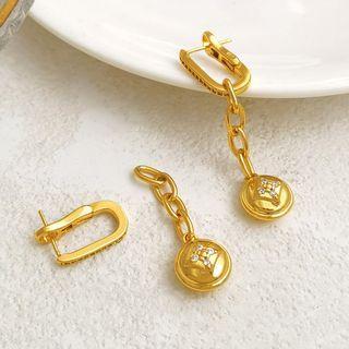 Rhinestone Drop Earring 1 Pair - Long Earrings - Gold - One Size