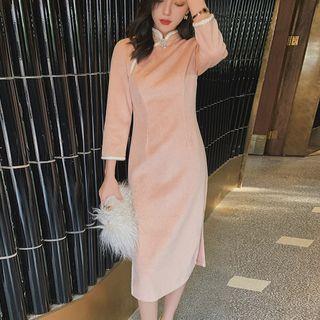 3/4-sleeve Midi Qipao Dress / Vest / Set