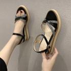 Plaid Ankle Strap Wedge-heel Sandals