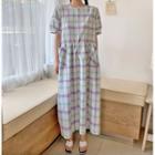 Short-sleeve Plaid Loose Fit Dress