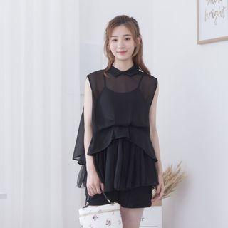 Sleeveless Mesh Panel Chiffon Top