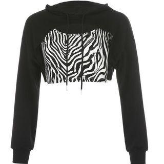 Set: Cropped Hoodie + Zebra Print Cropped Tank Top
