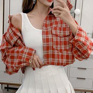 Plaid Button Jacket / Plain Tank Top / Set