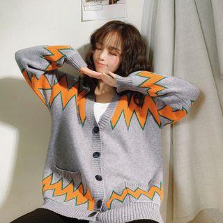 Color Block Cardigan Gray - One Size