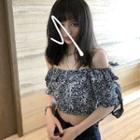 Elbow-sleeve Cold-shoulder Floral Blouse