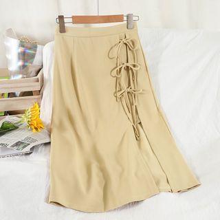 Bow-accent Slit Midi A-line Skirt