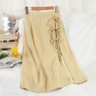 Bow-accent Slit Midi A-line Skirt