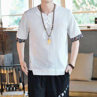 Short-sleeve Paneled Linen T-shirt