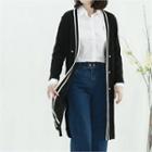 Faux-pearl Contrast-trim Long Cardigan