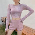Set: Bikini Top + Bottom + Shorts + Long-sleeve Cover-up Top