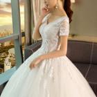 Lace V-neck Short-sleeve Wedding Ball Gown