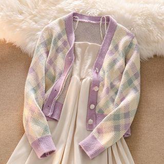 Plaid Cardigan / Spaghetti Strap Dress