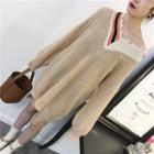 Distressed V-neck Chunky Sweater