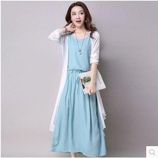 Set: Long Cardigan + Sleeveless A-line Midi Dress