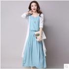 Set: Long Cardigan + Sleeveless A-line Midi Dress