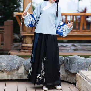 Long-sleeve Embroidered Hanfu Top/ Maxi Skirt
