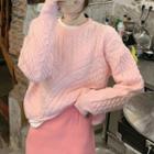 Plain Cable Knit Sweater / Midi Pencil Skirt