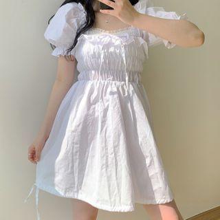 Bow-detail Puff-sleeve Dress
