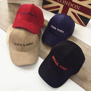 Letter Embroidered Corduroy Baseball Cap