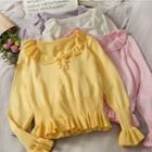 Peter Pan-collar Ruffled-trim Plain Knit Top In 9 Colors