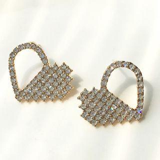 Rhinestone Heart Earring S925 - Stud Earrings - 1 Pair - Love Heart - One Size