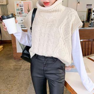 Funnel-neck Cap-sleeve Sweater