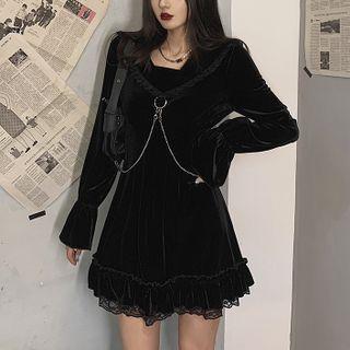 Long-sleeve Retro Velvet Plain Dress