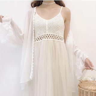 Crochet Spaghetti Strap Dress / Plain Light Jacket