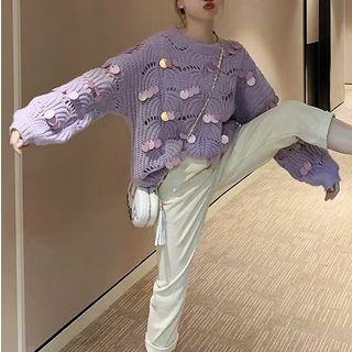 Sequined Pointelle Sweater