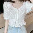 Elbow-sleeve Cropped Eyelet Blouse White - One Size