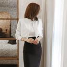 Set: Long-sleeve Top + Fitted Midi Skirt