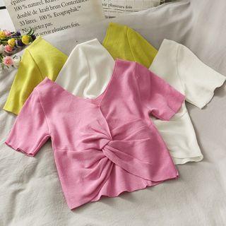 Knotted-front V-neck Crop Knit Top In 8 Colors