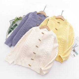Toggle-button Plain Cable-knit Cardigan