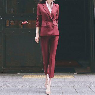 Set: Double Breasted Blazer + Crop Dress Pants