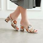 Embroidery Floral Block Heel Sandals
