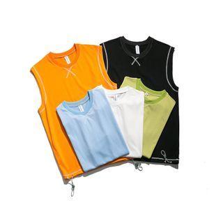 Contrast Stitching Drawstring-hem Tank Top