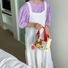 Puff-sleeve Top / Tiered Maxi A-line Overall Dress