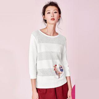 Embroidered Perforated Knit Top