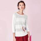 Embroidered Perforated Knit Top