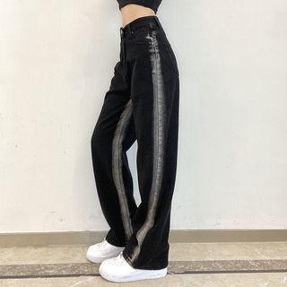 High-waist Two-tone Straight Leg Pants