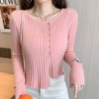 Long-sleeve Asymmetric Button Cropped Cardigan