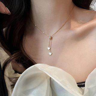 Heart Shell Pendant Alloy Necklace Necklace - Shell Love Heart - Gold & White - One Size