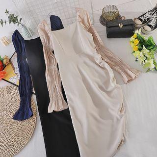 Square-neck Ruched Long-sleeve Dress