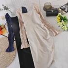 Square-neck Ruched Long-sleeve Dress